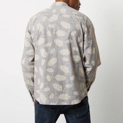 Grey Jack & Jones Premium leaf print shirt